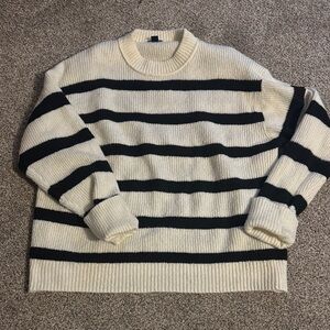 American Eagle Outfitters Black and White Striped Crewneck Sweater